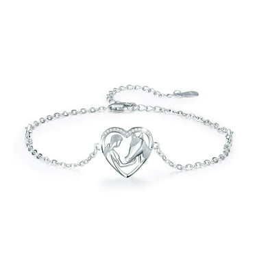 7" Chain White Gold Plated Heart Bracelet Birthday Gift Boyfriend Silver No Ston